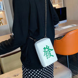 Ethnic Style Mahjong Printing Chain Shoulder Bag Pu Leather Messenger Bag
