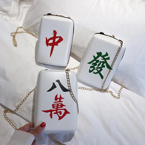 Ethnic Style Mahjong Printing Chain Shoulder Bag Pu Leather Messenger Bag