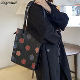 Flower Print Shoulder Bag Vintage Retro Large Capacity Student College PU