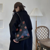 Flower Print Shoulder Bag Vintage Retro Large Capacity Student College PU