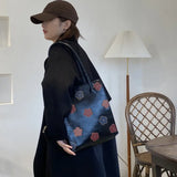 Flower Print Shoulder Bag Vintage Retro Large Capacity Student College PU