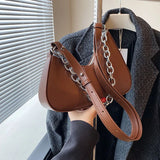 Women's High Messenger Bag Pu Leather Underarm Bag With Chain