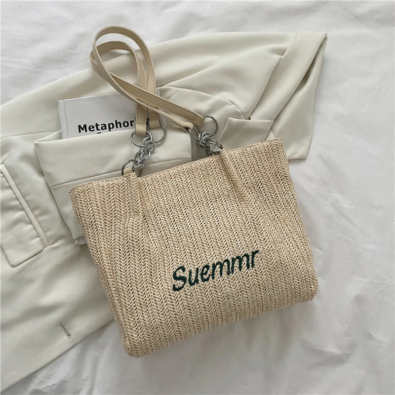 Summer Straw Shoulder Bag Women's Beach Shopping Tote