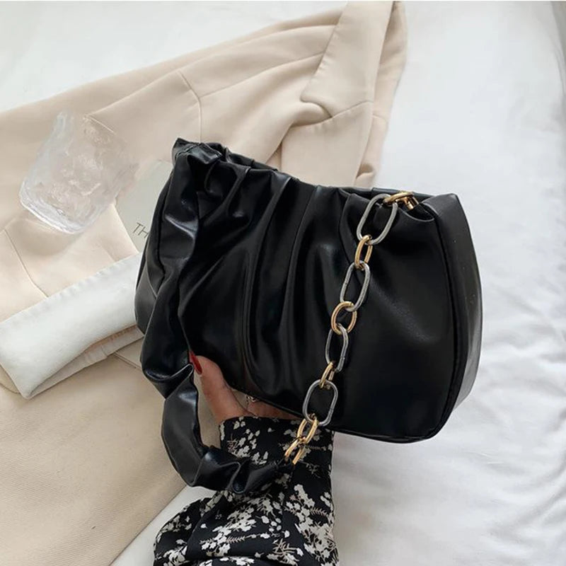 Soft Leather Handbag Purse Women Bag Folds Pu Leather Bag