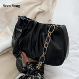 Soft Leather Handbag Purse Women Bag Folds Pu Leather Bag