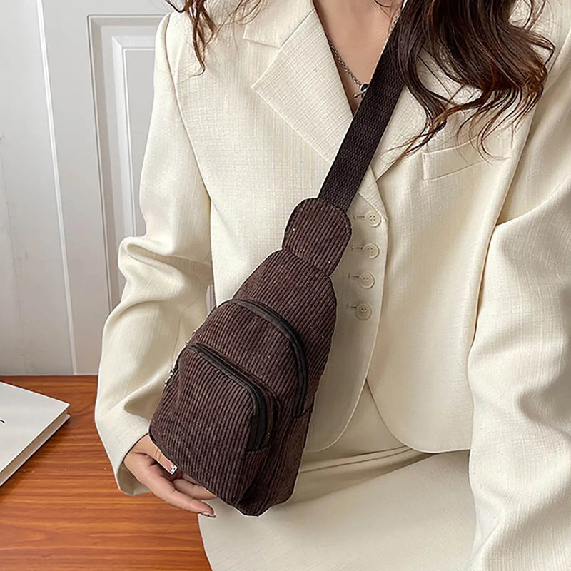 Corduroy Sling Shoulder Bag for Women Medium Size