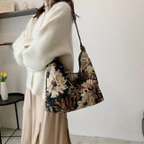 Oil Painting Flowers Print Canvas Shoulder Bag for Women