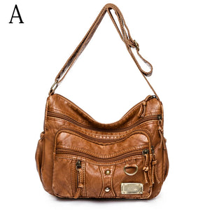 Vintage Crossbody Bag - Brown Soft Shopper Bag for Women