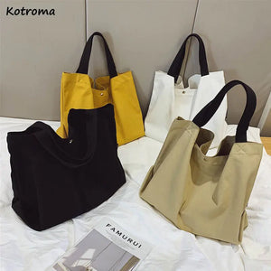 Canvas Shoulder Bag Large Capacity Tote Handbag for Students