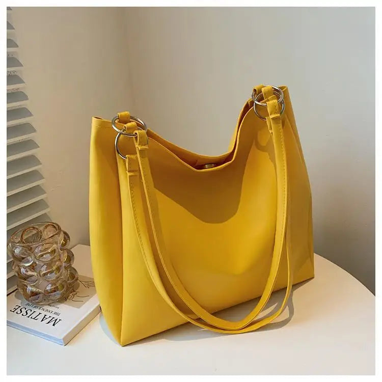 Large Capacity Solid Shoulder Bag PU Leather Office Ladies Tote