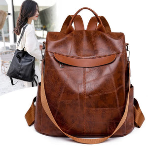 Vintage Leather Women Backpack College Girl Backpack