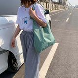 Canvas Shoulder Bag Women Minimalist Large Capacity Student Book Satchel