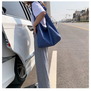 Canvas Shoulder Bag Women Minimalist Large Capacity Student Book Satchel