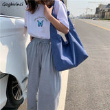 Canvas Shoulder Bag Women Minimalist Large Capacity Student Book Satchel