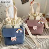 Plaid Canvas Shoulder Bag Large Capacity Sweet Girls Handbag