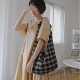 Plaid Shoulder Bag Casual Tote for Women Canvas All-match Style