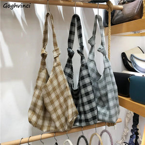 Plaid Shoulder Bag Casual Tote for Women Canvas All-match Style