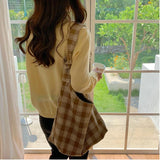 Plaid Shoulder Bag Casual Tote for Women Canvas All-match Style