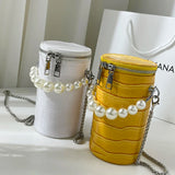 Snake Pattern Cylinder Shoulder Bag For Women PU Chain Crossbody Bucket Handbag