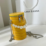 Snake Pattern Cylinder Shoulder Bag For Women PU Chain Crossbody Bucket Handbag