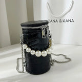 Snake Pattern Cylinder Shoulder Bag For Women PU Chain Crossbody Bucket Handbag