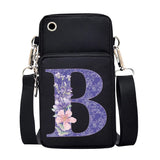 Purple Flower Print CrossBody Bag Waterproof Phone Shoulder Bag