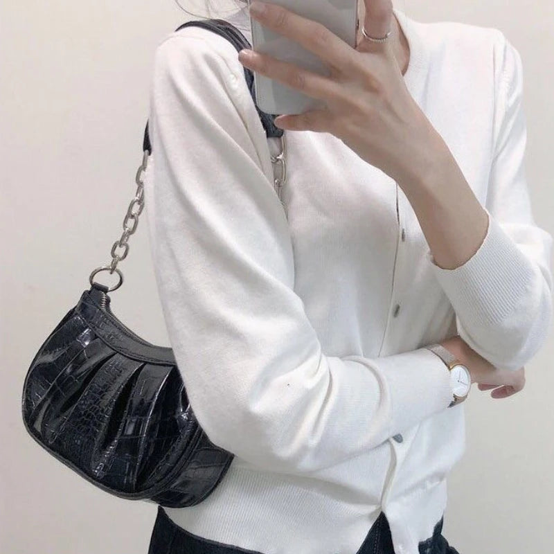 Shoulder Bags Women Underarm Zipper Pleated PopularHandbags Vintage Ladies