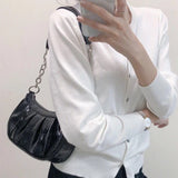 Shoulder Bags Women Underarm Zipper Pleated PopularHandbags Vintage Ladies