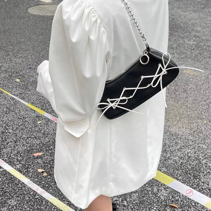 Shoulder Bags Women Bow PU Chain Mini Bag Zipper Shopping