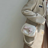 Sweet Bow Shoulder Bag Women Crossbody Soft PU Leather Handbag