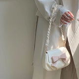 Sweet Bow Shoulder Bag Women Crossbody Soft PU Leather Handbag