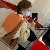 Brown Leisure Shoulder Bag Women Solid Retro Double Strap Soft PU Ins