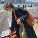 Brown Leisure Shoulder Bag Women Solid Retro Double Strap Soft PU Ins