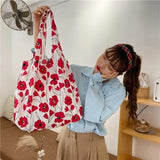 Canvas Floral Shoulder Bag Large Capacity Tote Eco Handbag Female Students