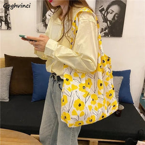 Canvas Floral Shoulder Bag Large Capacity Tote Eco Handbag Female Students