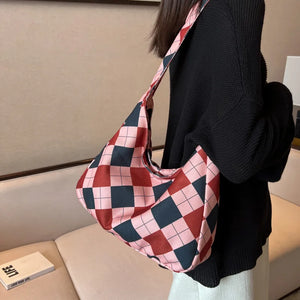 Canvas Shoulder Bag Women Tie Cross-body Shopping Handbag