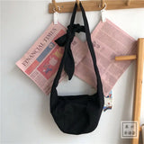 Women Canvas Hobos Tie Cross-body Shoulder Bag Solid Large Capacity