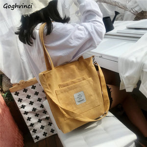 Canvas Shoulder Bag Women Preppy Style Large Capacity Bookbag