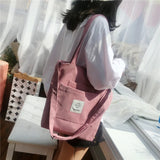 Canvas Shoulder Bag Women Preppy Style Large Capacity Bookbag