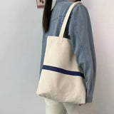 Canvas Striped Shoulder Bag Women Large Capacity Handbag
