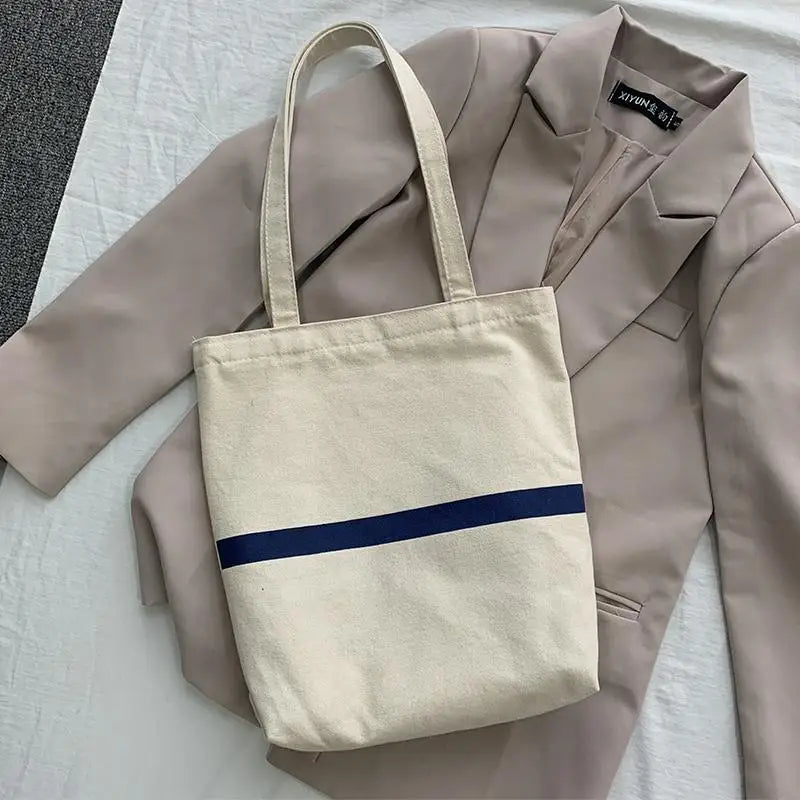 Canvas Striped Shoulder Bag Women Large Capacity Handbag