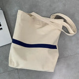 Canvas Striped Shoulder Bag Women Large Capacity Handbag