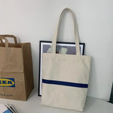 Canvas Striped Shoulder Bag Women Large Capacity Handbag