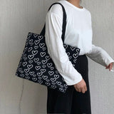 Canvas Shoulder Bag Women Large Capacity Printed All-match Zipper Style