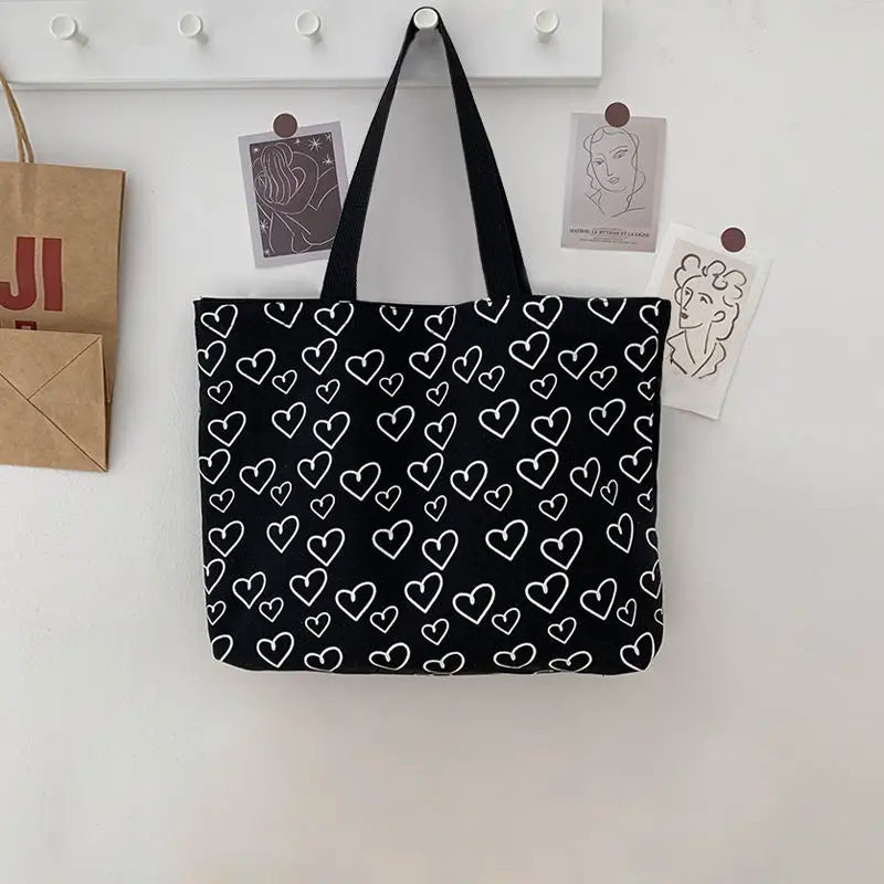 Canvas Shoulder Bag Women Large Capacity Printed All-match Zipper Style