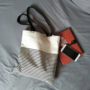 Canvas Striped Shoulder Bag Large Capacity Casual Handbag Zipper Ulzzang