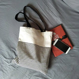 Canvas Striped Shoulder Bag Large Capacity Casual Handbag Zipper Ulzzang