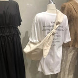 Canvas Tie Cross-body Shoulder Bag Women Solid Large Capacity Underarm Bag