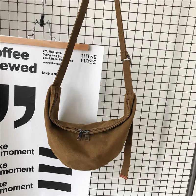 Canvas Zipper Shoulder Bag All-match Crossbody Harajuku High Street Ins Handbags