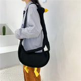 Duck Pattern Canvas Shoulder Bag Large Capacity Crossbody Handbag